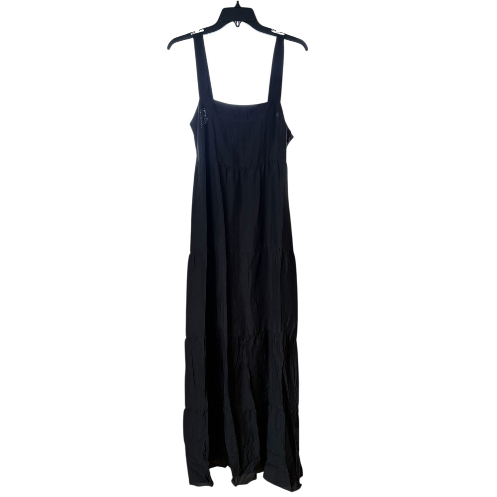 NWT Eileen‎ Fisher Habutai Black 100% Silk Tiered Maxi Dress Women Size S Luxury